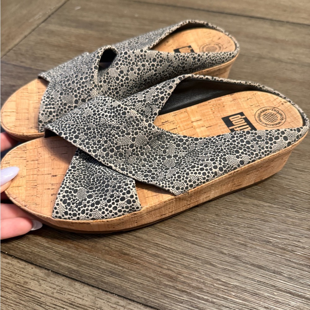 Black and white crisscross Fitflop wedges